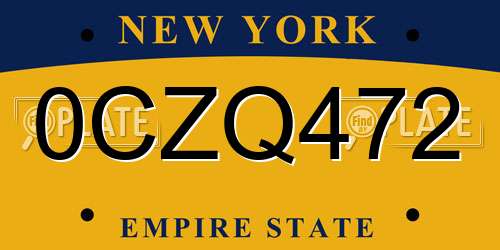 0CZQ472 New York License Plate