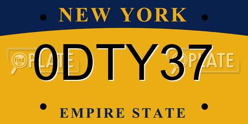 0DTY37 New York License Plate