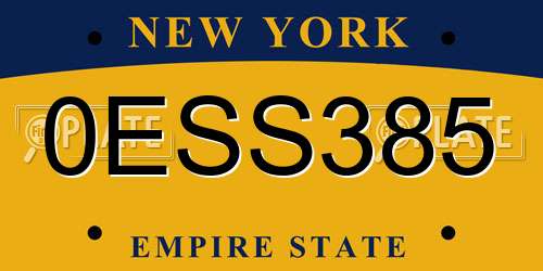 0ESS385 New York License Plate
