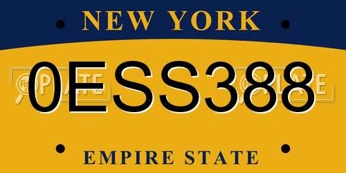 0ESS388 New York License Plate