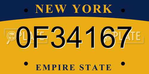 0F34167 New York License Plate
