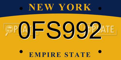 0FS992 New York License Plate