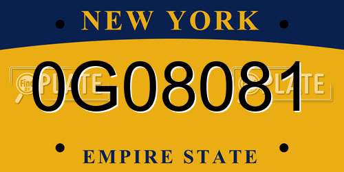 0G08081 New York License Plate