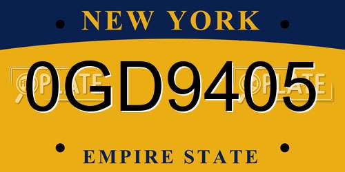 0GD9405 New York License Plate