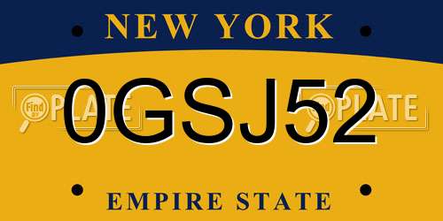 0GSJ52 New York License Plate