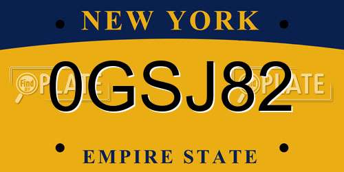 0GSJ82 New York License Plate