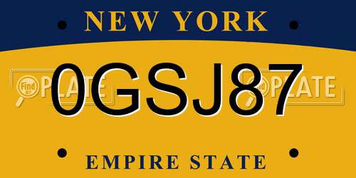 0GSJ87 New York License Plate