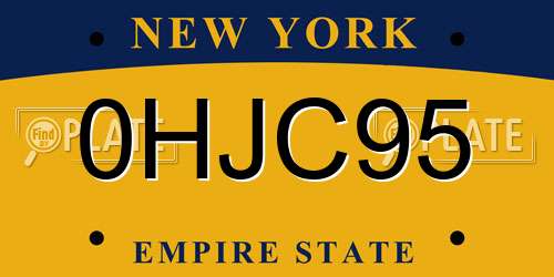 0HJC95 New York License Plate