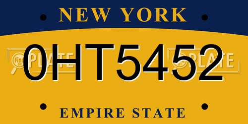 0HT5452 New York License Plate