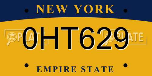 0HT629 New York License Plate