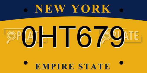 0HT679 New York License Plate