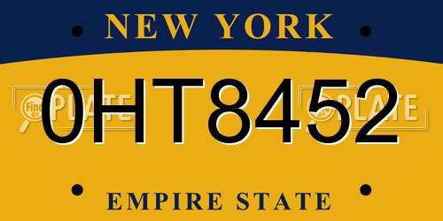 0HT8452 New York License Plate