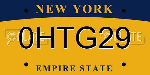 0HTG29 New York License Plate