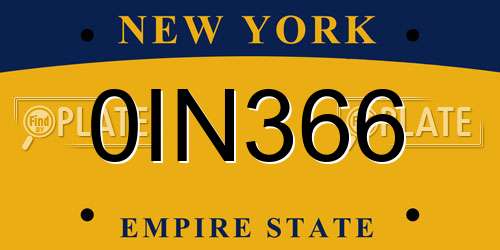 0IN366 New York License Plate