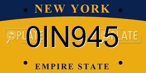0IN945 New York License Plate