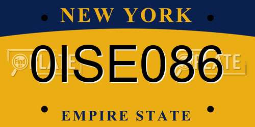 0ISE086 New York License Plate