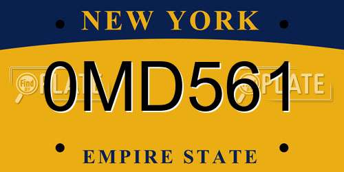 0MD561 New York License Plate