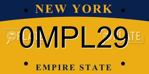 0MPL29 New York License Plate
