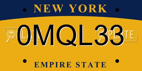 0MQL33 New York License Plate
