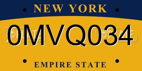0MVQ034 New York License Plate
