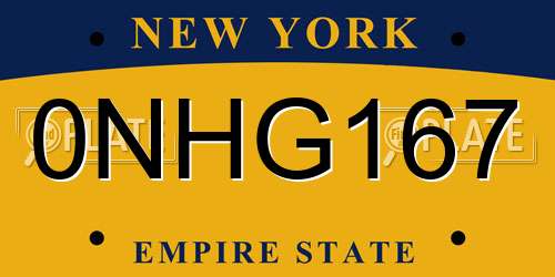 0NHG167 New York License Plate