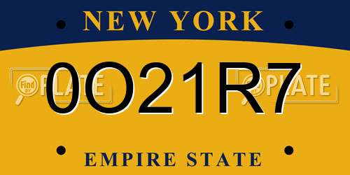 0O21R7 New York License Plate
