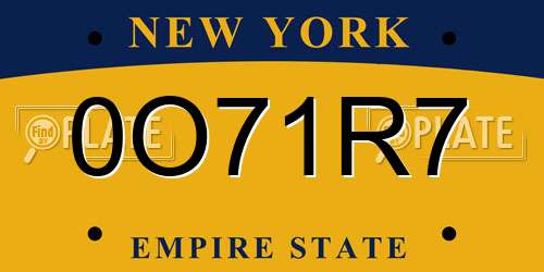 0O71R7 New York License Plate