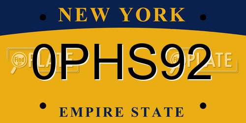 0PHS92 New York License Plate