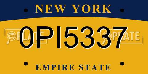 0PI5337 New York License Plate