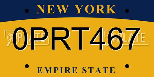 0PRT467 New York License Plate