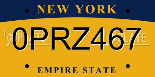 0PRZ467 New York License Plate