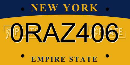 0RAZ406 New York License Plate