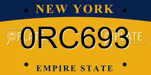 0RC693 New York License Plate