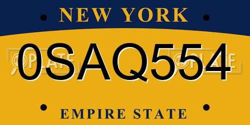 0SAQ554 New York License Plate