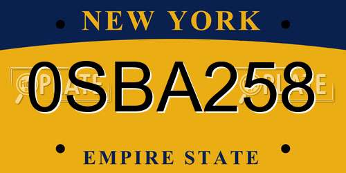 0SBA258 New York License Plate
