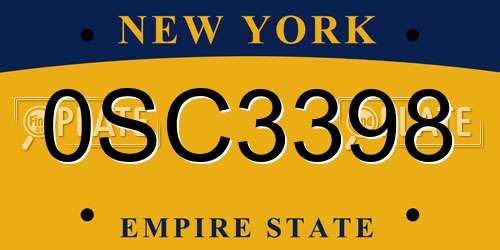 0SC3398 New York License Plate
