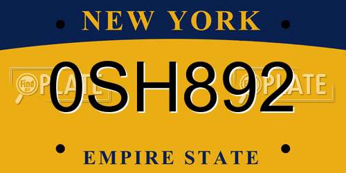 0SH892 New York License Plate