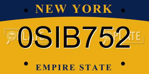 0SIB752 New York License Plate