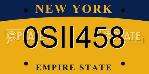 0SII458 New York License Plate