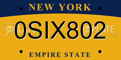 0SIX802 New York License Plate