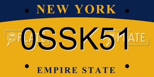 0SSK51 New York License Plate
