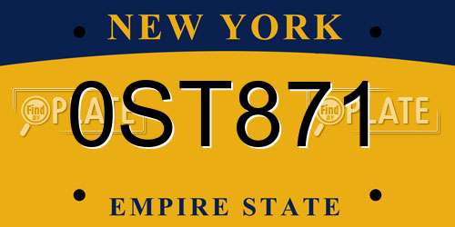0ST871 New York License Plate