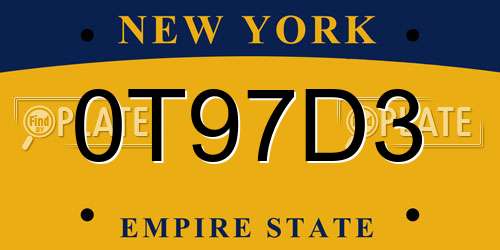 0T97D3 New York License Plate