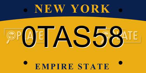 0TAS58 New York License Plate