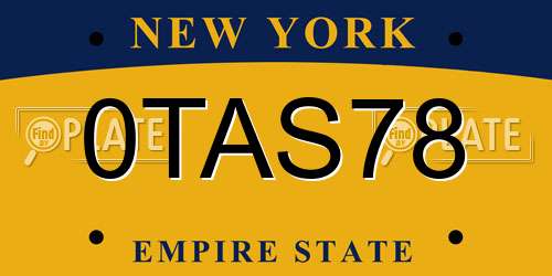 0TAS78 New York License Plate