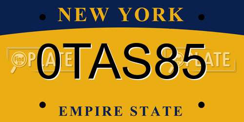 0TAS85 New York License Plate