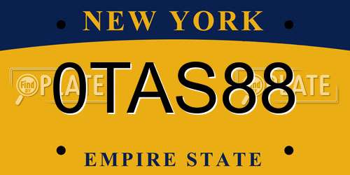 0TAS88 New York License Plate