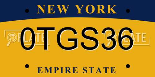 0TGS36 New York License Plate