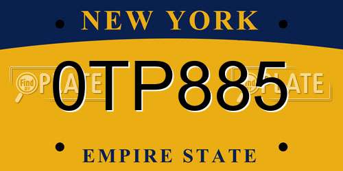 0TP885 New York License Plate