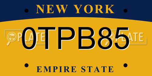 0TPB85 New York License Plate